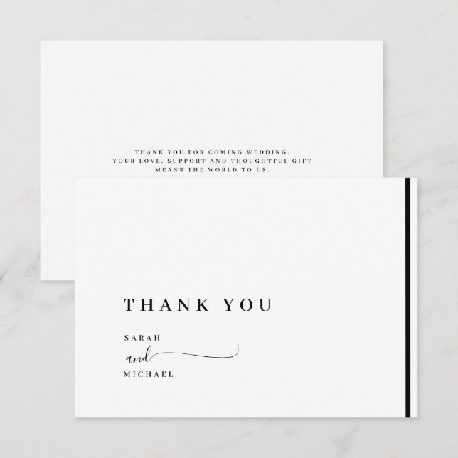 Elegant Svart och Vitt Klassiskt Bröllop Tack  Kort (Fram/baksida)