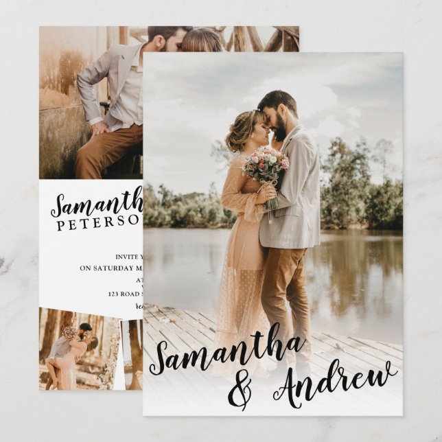 Elegant, svart och vitt, minimalistiskt foto bröll inbjudningar (Fram/baksida)