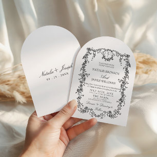 Elegant svart och vitt monogram välvd bröllopsinbj inbjudningar
