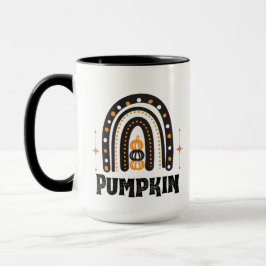 Elegant svart & orange pumpa och regnbåge mugg