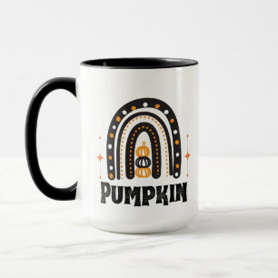 Elegant svart & orange pumpa och regnbåge  mugg
