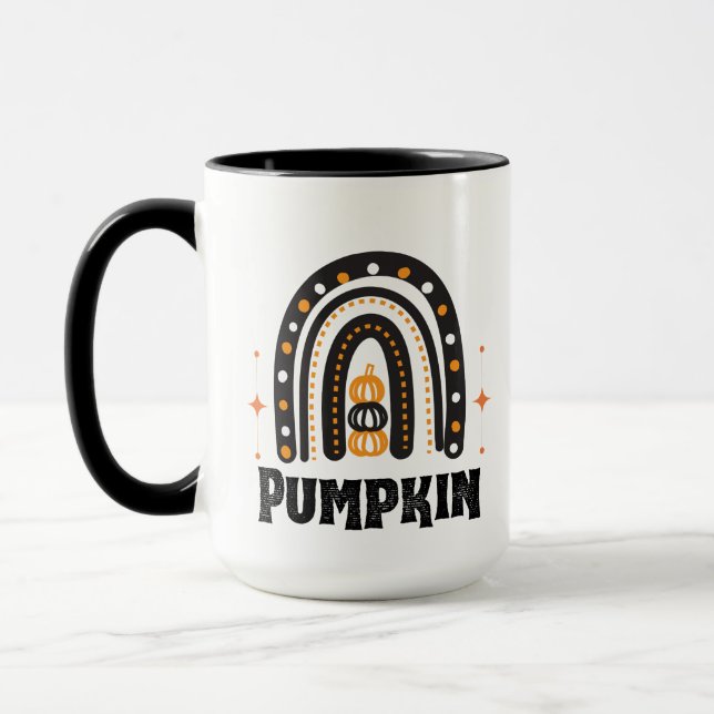 Elegant svart & orange pumpa och regnbåge  mugg (Vänster)