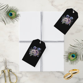 Elegant Svart Påfågel Blommig Presentetikett