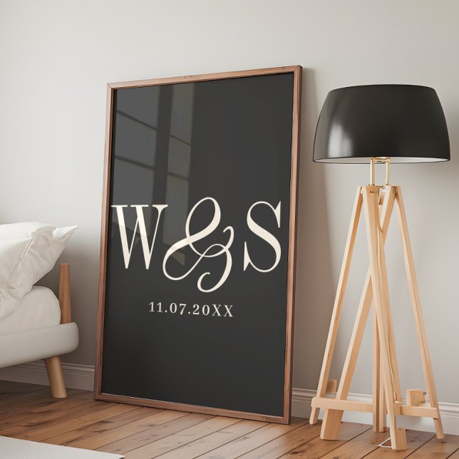 Elegant svart par initial bröllopsgåva poster (Skapare uppladdad)