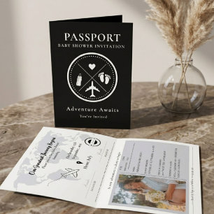 Elegant svart passfoto baby shower inbjudan