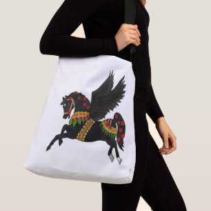 Elegant svart Pegasus vintage karusellhäst Axelväska