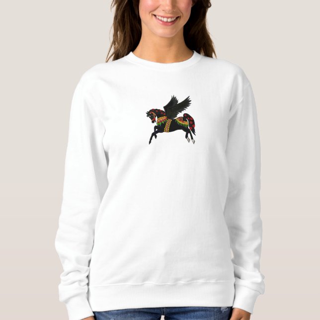 Elegant svart Pegasus vintage karusellhäst Swea T Shirt (Framsida)