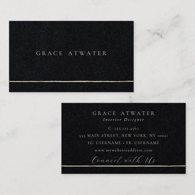 Elegant svart professionell guldrand visitkort (Fram/baksida)