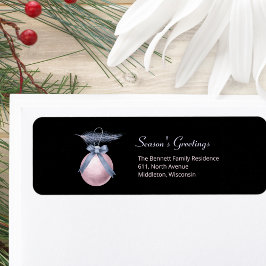 Elegant svart prydnadsreturadress – Holiday Returadress Etikett