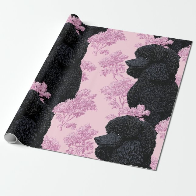 Elegant svart pudel botaniskt omslagspapper presentpapper (Utrullad)