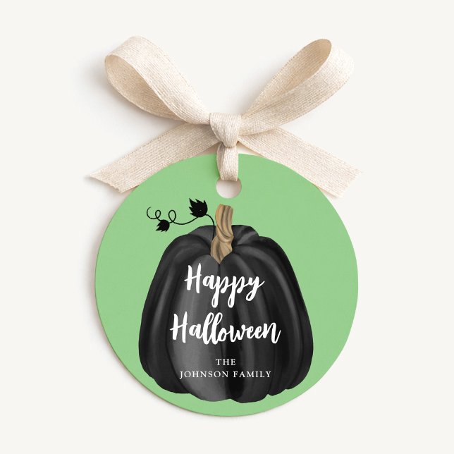 Elegant svart pumpa Halloween  Gåvor Etiketter (Elegant Black Pumpkin Halloween Favor Tags)