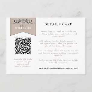 Elegant Svart QR-Bröllop-kort, QR-kod, infoga Tilläggskort