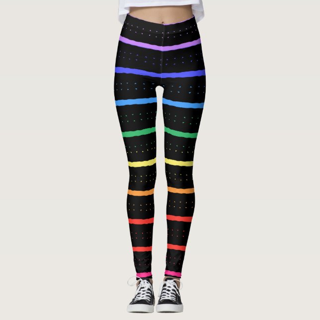 Elegant svart & regnbågsfärger leggings (Framsida)