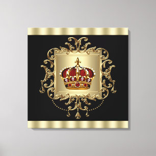 Elegant svart röd och guld krona canvas väggkonst