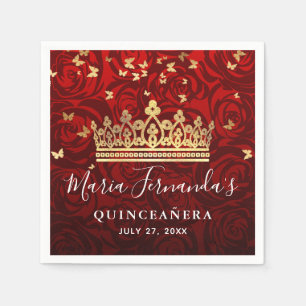 Elegant svart röd ros guld krona Quinceanera Pappersservett