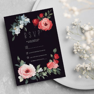 Elegant svart röd rosa blå rosor romantisk RSVP Inbjudningar