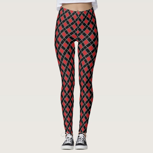 Elegant svart röd rutig leggings (Framsida)