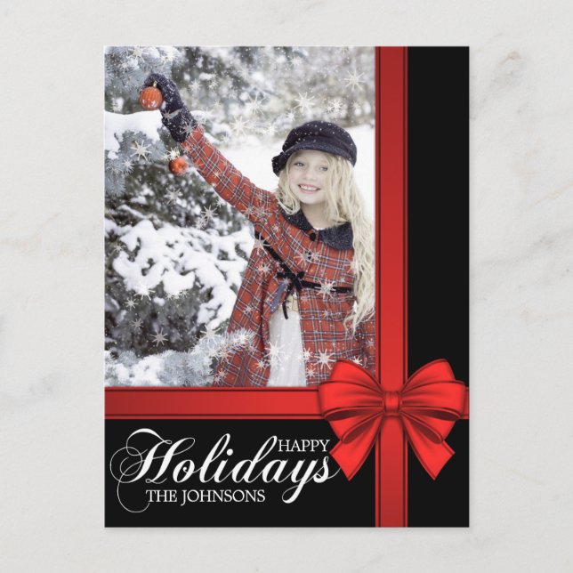 Elegant svart röd slinga julklappspapper | FOTO Helg Vykort (Framsida)