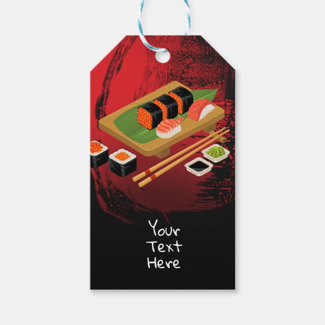 Elegant Svart & Röd Sushi Festlig Modern Chic Presentetikett (Framsidan)