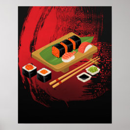 Elegant Svart & Röd Sushi Modern Chic Poster