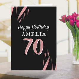 Elegant svart rosa akvarell 70-års födelsedag  kort