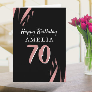 Elegant svart rosa akvarell 70-års födelsedag kort