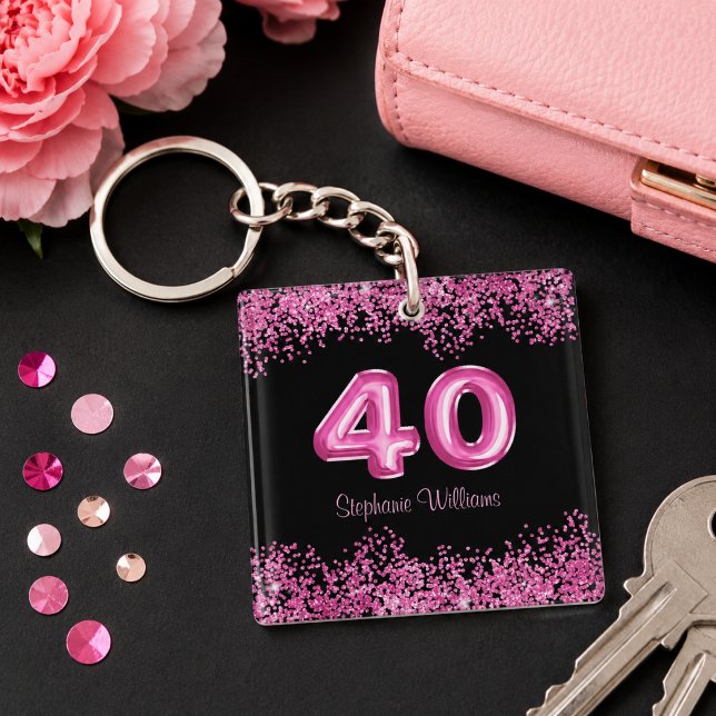 Elegant svart rosa glitter 40-årsdag (Add name to customize.  Please see collection for matching items)