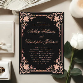 Elegant svart rosa kalligrafi vintage bröllop inbjudningar