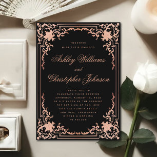Elegant svart rosa kalligrafi vintage bröllop inbjudningar
