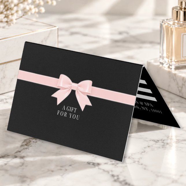 Elegant svart rosa slinga presentcertifikat visitkort (Elegant Black Pink Bow Gift Certificate)
