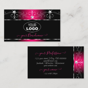 Elegant svart rosa utsmyckad glans med logotyp visitkort