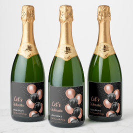 Elegant svart roséguld ballong Chic Födelsedag