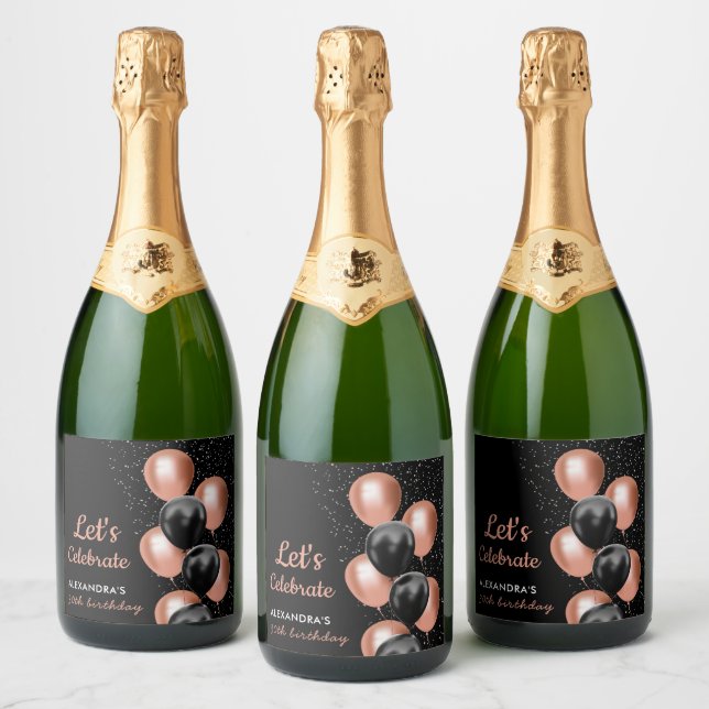 Elegant svart roséguld ballong Chic Födelsedag (Flaskor)