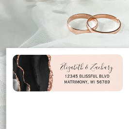 Elegant svart roséguld bröllopsreturadressetikett returadress etikett