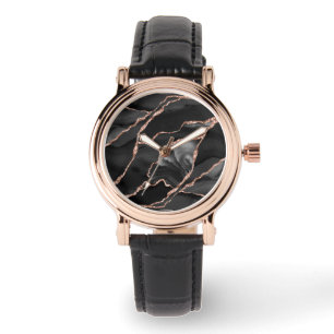 Elegant svart roseguld folie agat armbandsur
