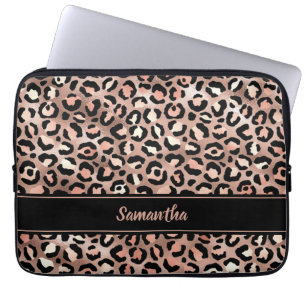 Elegant svart roséguld folie leopardtryck anpassad laptop fodral