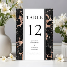 Elegant svart roséguld marmor bröllop  bordsnummer