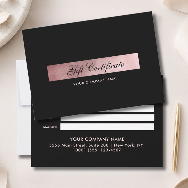 Elegant svart roséguld presentkort (Elegant Black Rosegold Gift Certficate)