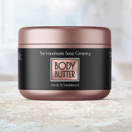 Elegant svart, roséguld, vit etikett för bodybutte
