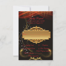 Elegant svart RSVP-kort med guld mittendesign