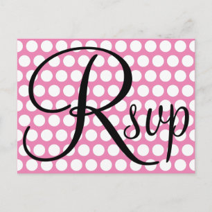 Elegant svart RSVP rosa och vit prickig Inbjudan Vykort