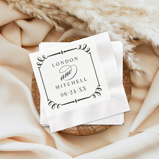 Elegant svart rullram Monogram Bröllop Pappersservett (Skapare uppladdad)
