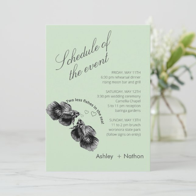 Elegant svart salvia akvarell fisk bröllop inbjudningar (Stående Fram)