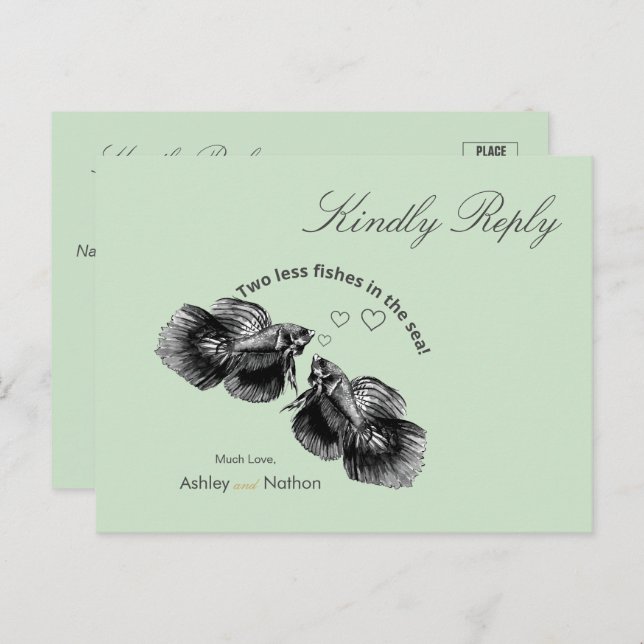 Elegant svart salvia akvarell fisk bröllop  vykort (Fram/baksida)