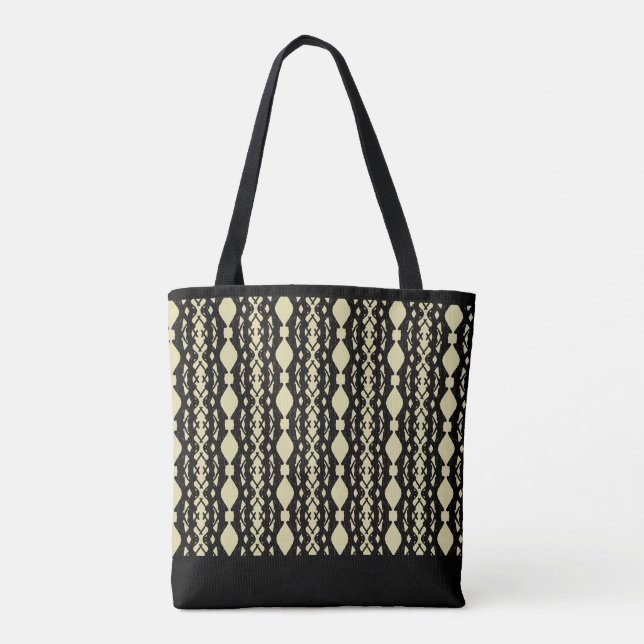 Elegant svart & sand beige mönster tygkasse (Baksida)