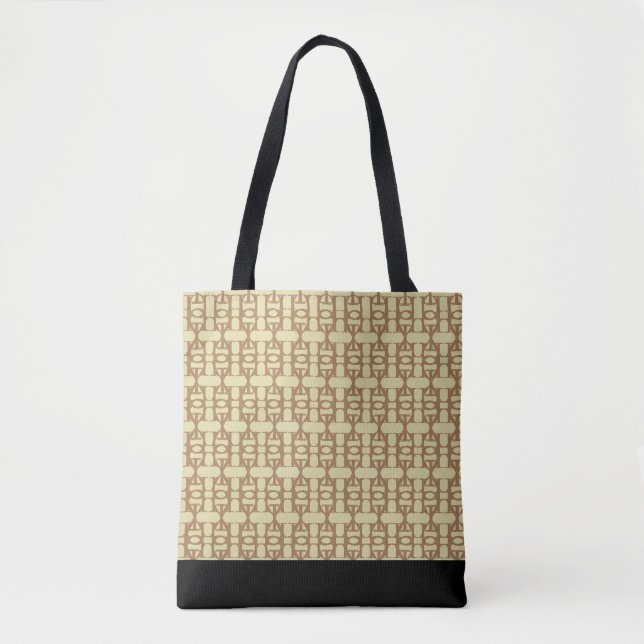 Elegant svart, sand & brun mönster tygkasse (Framsida)
