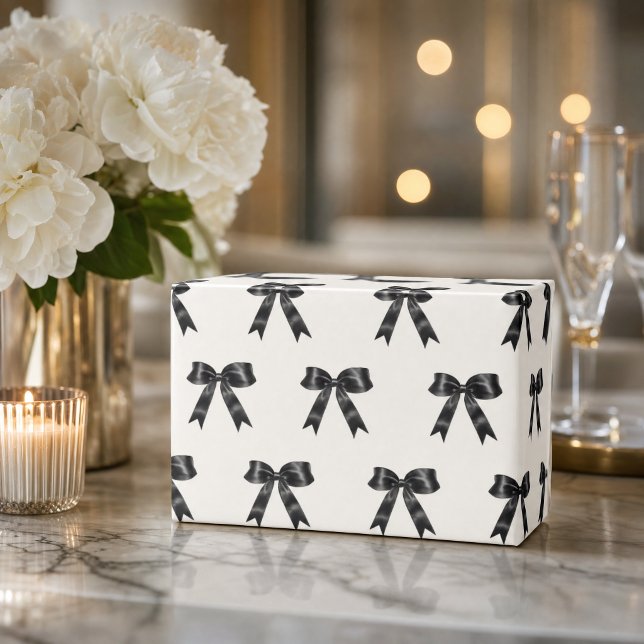 Elegant svart satinbåge mönster | Chic minimal  Presentpapper (Elegant Black Satin Bow Pattern | Chic Minimal Wrapping Paper)
