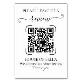 Elegant svart script QR-kod affärsrecension Bordsnummer