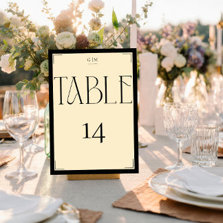 Elegant svart seriff krämfärgad monogram bordsnumm bordsnummer