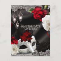 Elegant svart siden blommasquerad Spara datum